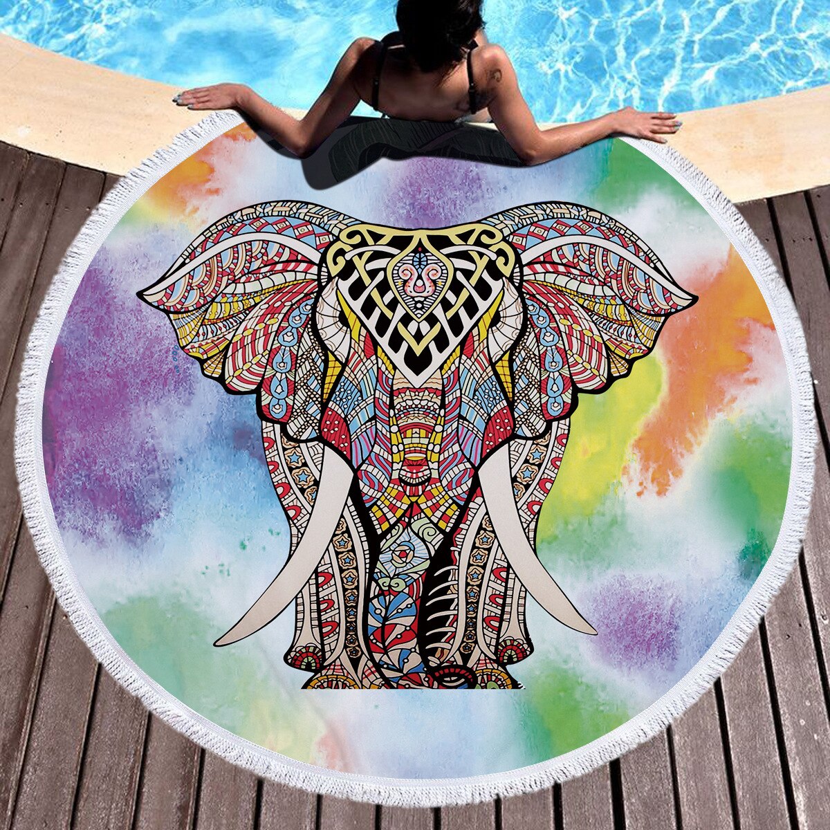 150cm Cartoon Elephant Mandala Tapestry Wall Hanging Decoration Hippie Tapestry Beach Throw Rug Yoga Mat Travel Mattress: E