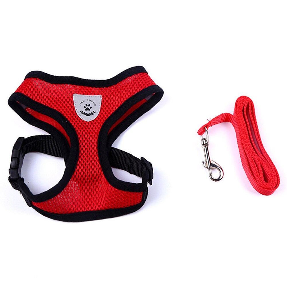 Conjunto de arnés y correa transpirable para perros y gatos pequeños, malla de nailon de aire, accesorios de ropa para cachorros, chaleco, red para Chihuahua: Rojo / M