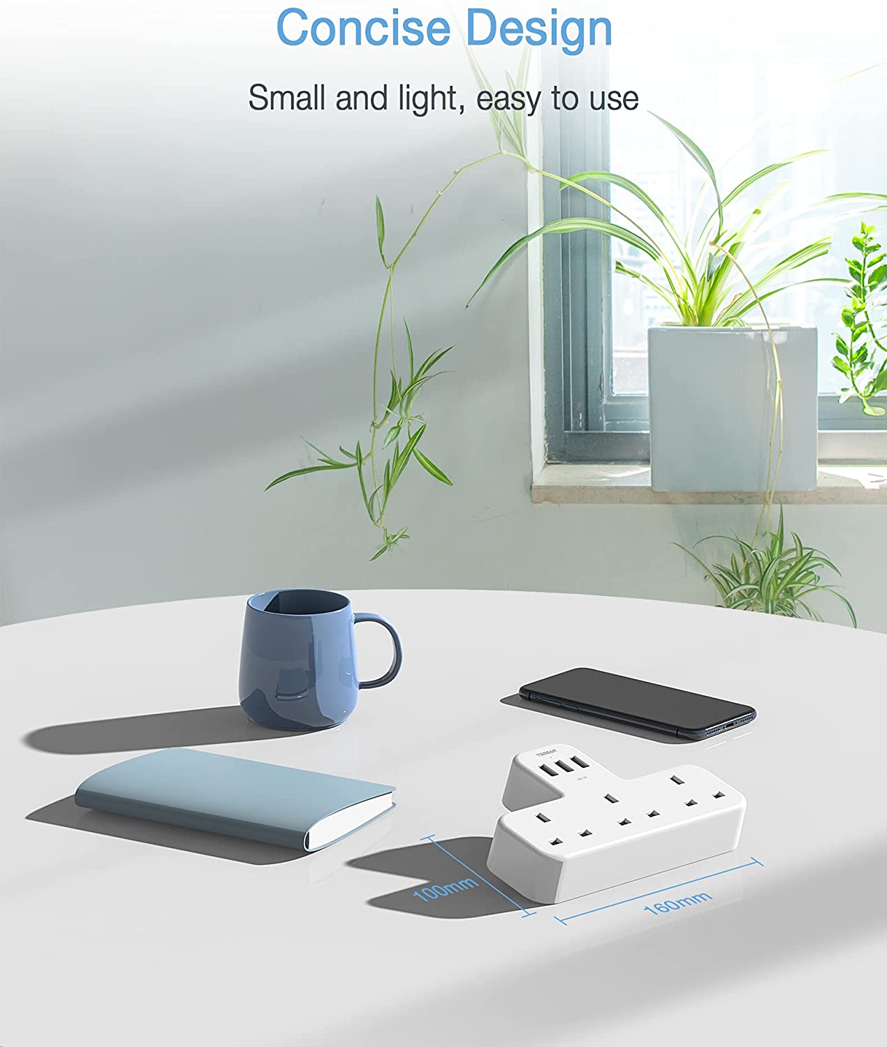 6 Ways UK Multi Plug Power Strip with 3 USB Charging Ports and 3 UK Outlets Wall Socket 100-250V Electrical Charger for Phones