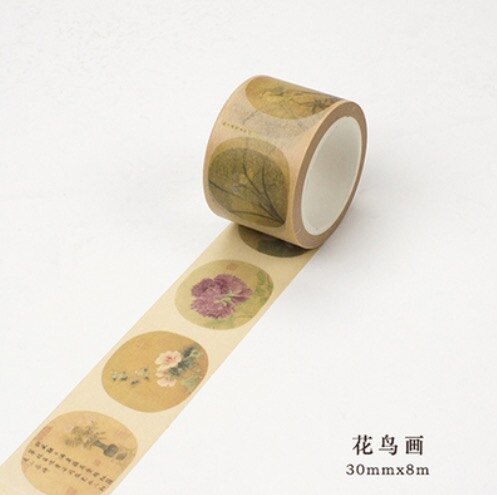 1roller/8meters Width:30mm Ancient Paper Tape Bird Flower Painting DIY Handbill Decorative Tape