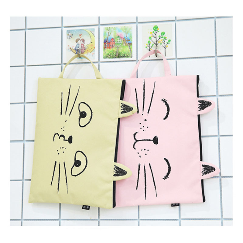 EZONE A4 Canvas File Bag File Folder Cute Cat Document Bag Paper Storage Bag Students Stationery Office School Supply