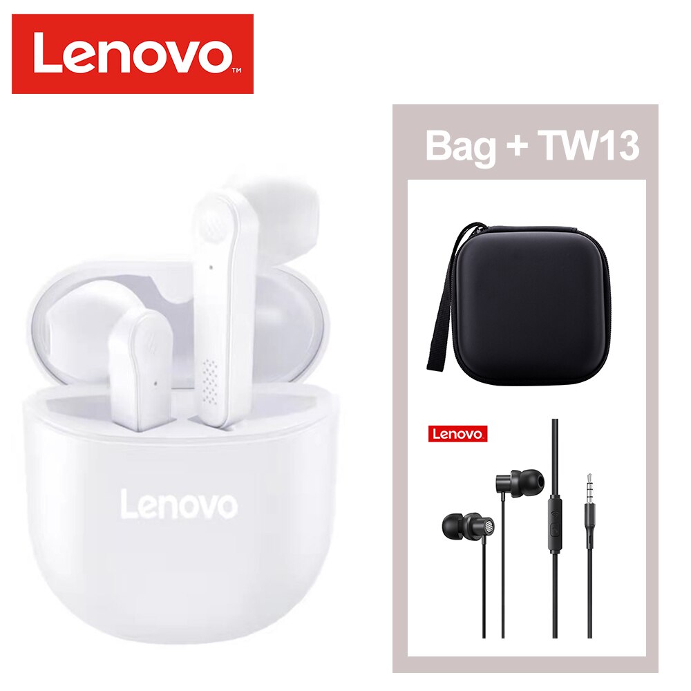 Lenovo-auriculares inalámbricos PD1 TWS BT 5,0, cascos genuinos con Control táctil, semirauditivos, binaurales tipo C con micrófono: white with all