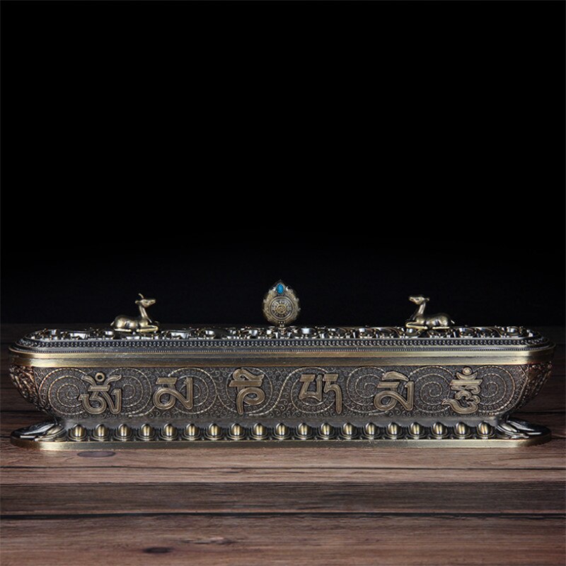Copper Tibet Incense Burner Antique Handmade Incense Stick Holder Zen Buddhist Teahouse Home Office Decoration Crafts Ornaments: L Bronze