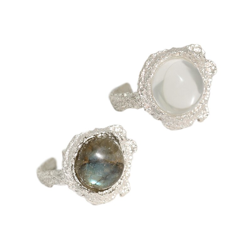 SHANICE S925 anello aperto in argento sterling ins nicchia francese luce lusso trama retrò cristallo bianco labradorite femminile Street dance