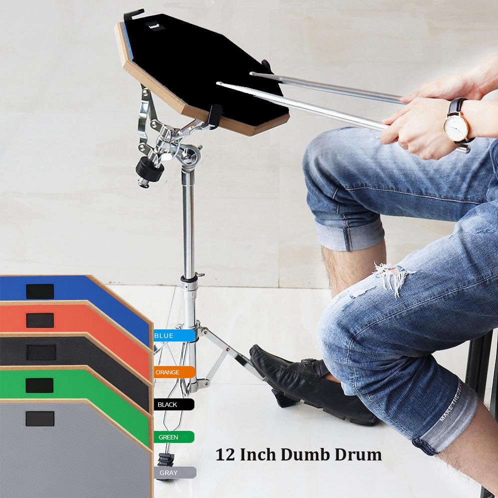 12 Inch Rubber Wooden Dumb Drum Practice Training Drum Pad with Stand / Stick Optional for Percussion Instruments Parts