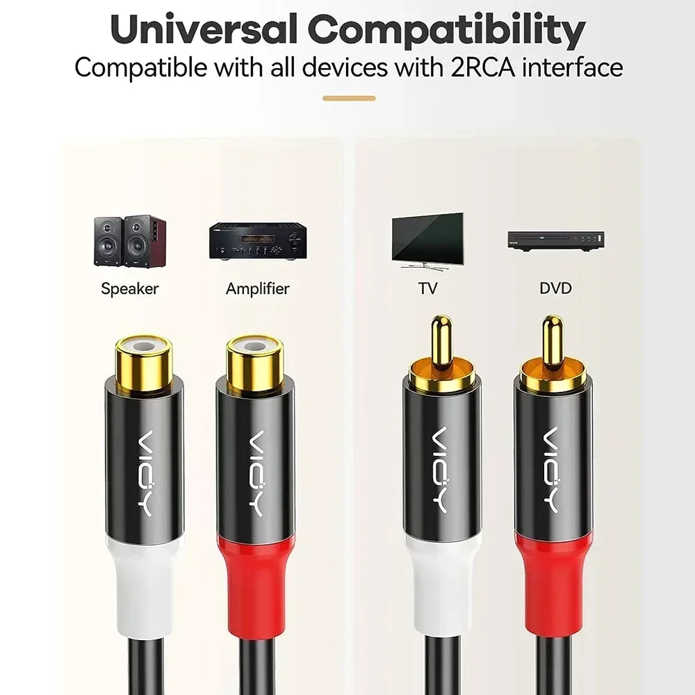 Cable de extensión RCA, cable divisor de 2 RCA macho a 2 RCA hembra, cable de audio estéreo RCA para amplificador, altavoz, sistema de cine en casa