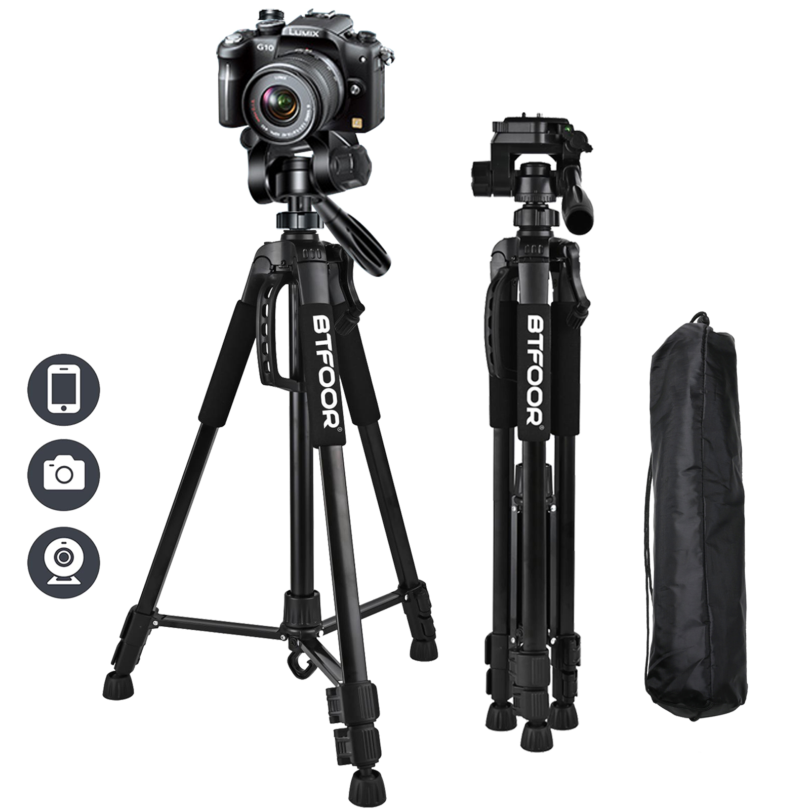 Aluminiowy statyw podróżny do telefonu o wysokości 55 cali i 140 cm z szybkimi płytkami montażowymi i głowicą obrotową do lustrzanek cyfrowych Canon Nikon DSLR