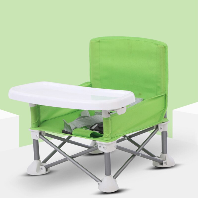 Foldbar bærbar baby spisestol med plade sikkerhedssele kid strandstol camping barn hyggelig fodring sofa sæde stol udendørs: Grøn