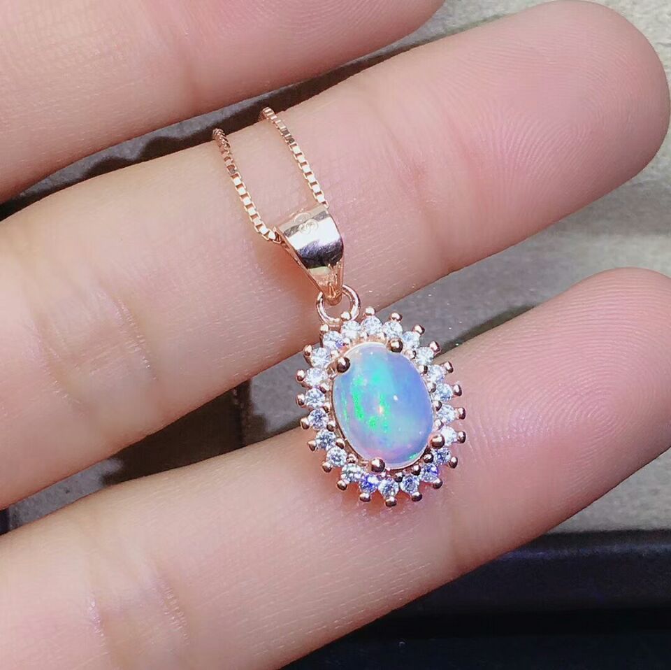 MeiBaPJ Opale Naturale Anello di Girasole Orecchini Della Collana Del Braccialetto 4-pezzi Vestito per le Donne Reale dell'argento Sterlina 925 Gioielleria Raffinata impostato: rosa oro collana