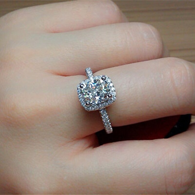 CC obrączki dla kobiet S925 srebrny kolor cyrkonu prostokąt biały kamień regulowany rozmiar pierścionek zaręczynowy Bijoux Femme CC595