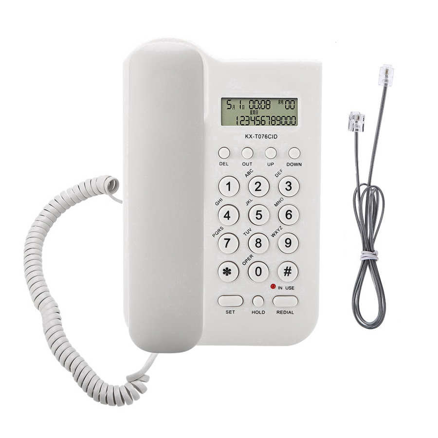 2 in 1 Wired Telephone Desktop and Wall Phone Office Landline Telephone for Smart Home Hotel FSK/DTMF dual system: white