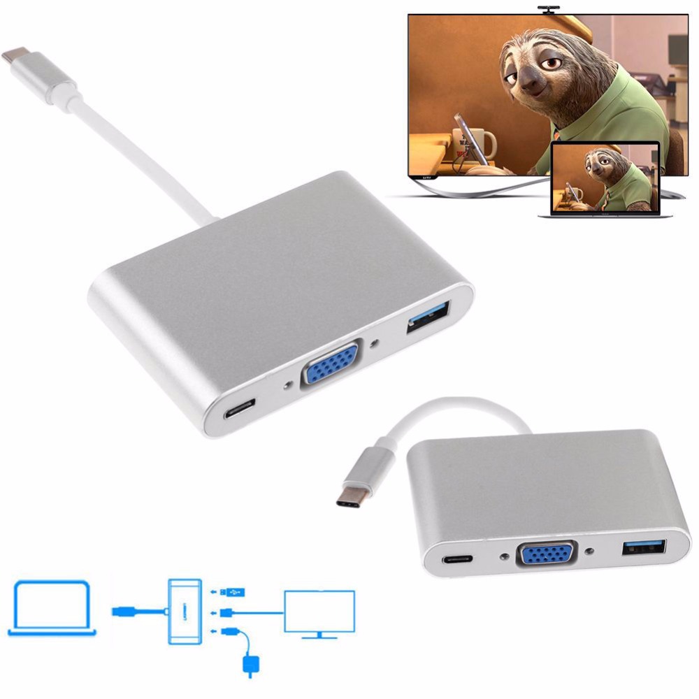 LYBALL USB C 3.1 Type-C naar VGA USB 3.0 USB Type C PD Hub Vrouwelijke Adapter voor macbook 12 inch Chromebook Pixel Lumia 950XL