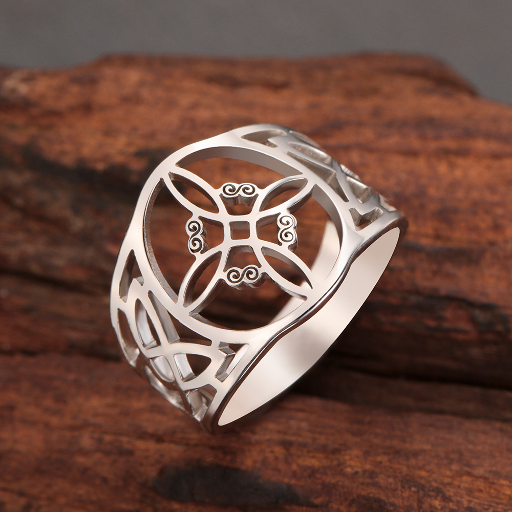 LIKGREAT bague noeud de sorcière pour femmes hommes creux en acier inoxydable bagues celtique Vintage amulette Protection Couple bijoux