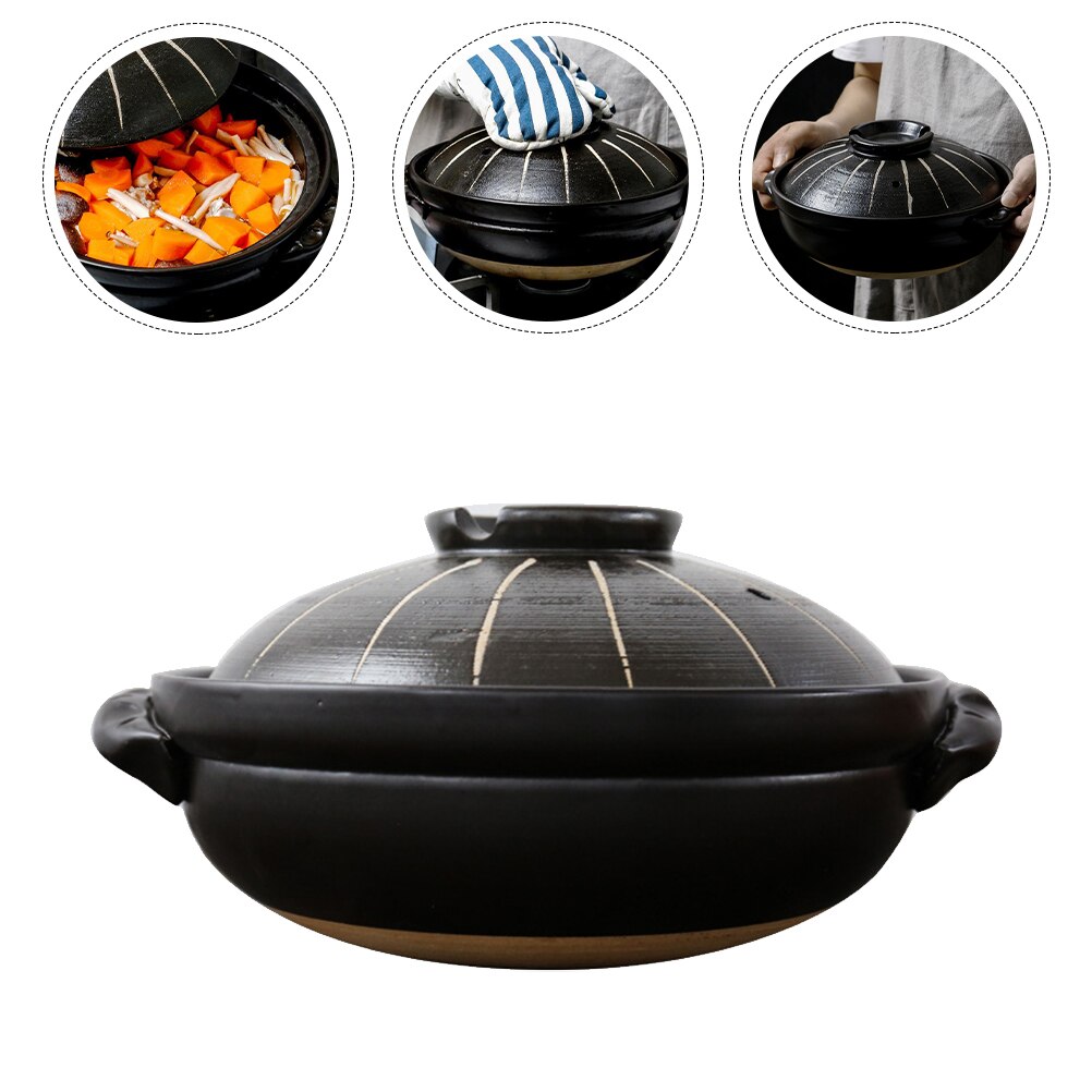1Pc Kitchen Ceramic Soup Cooking Pot Stove Stew Pot Household Cookware Supply (Black)