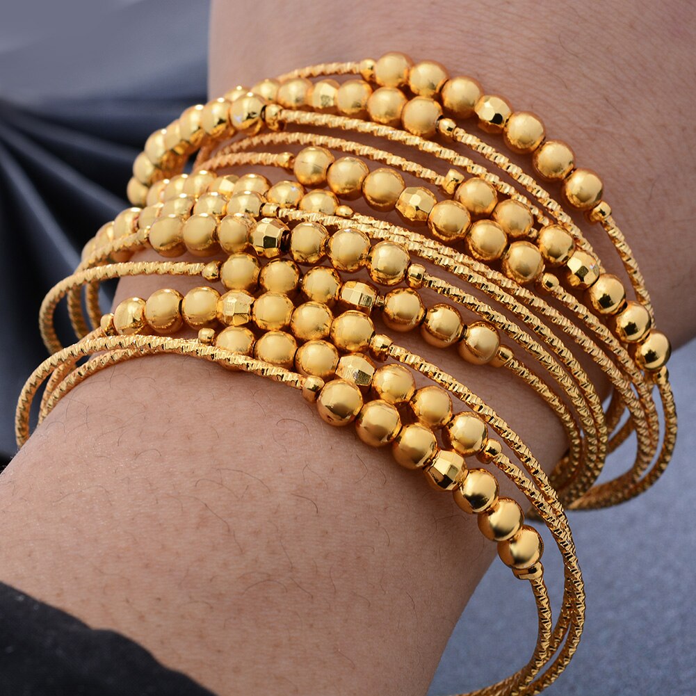 18K 4 Stks/partij Indische Gouden Kleur Armbanden Voor Vrouwen Kralen Sieraden Afrika Armbanden Armbanden Vrouwen Verjaardag Sieraden