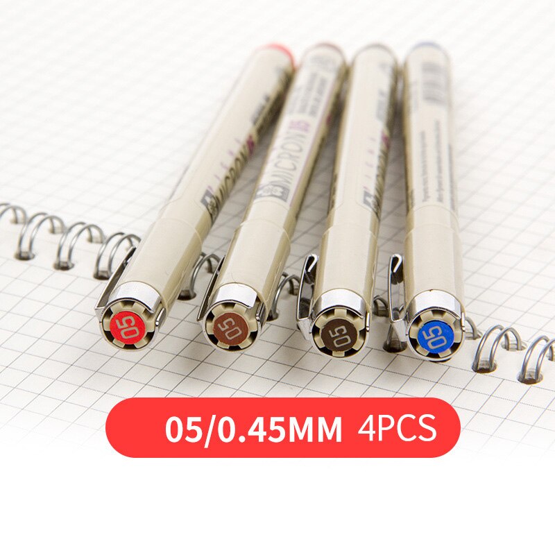 Markører sæt pigma micron pen blød pensel tegning maleri vandtæt pen 005 01 02 03 04 05 08 1.0 2.0 3.0 pensel kunst markører: 05-0.45mm 4 stk