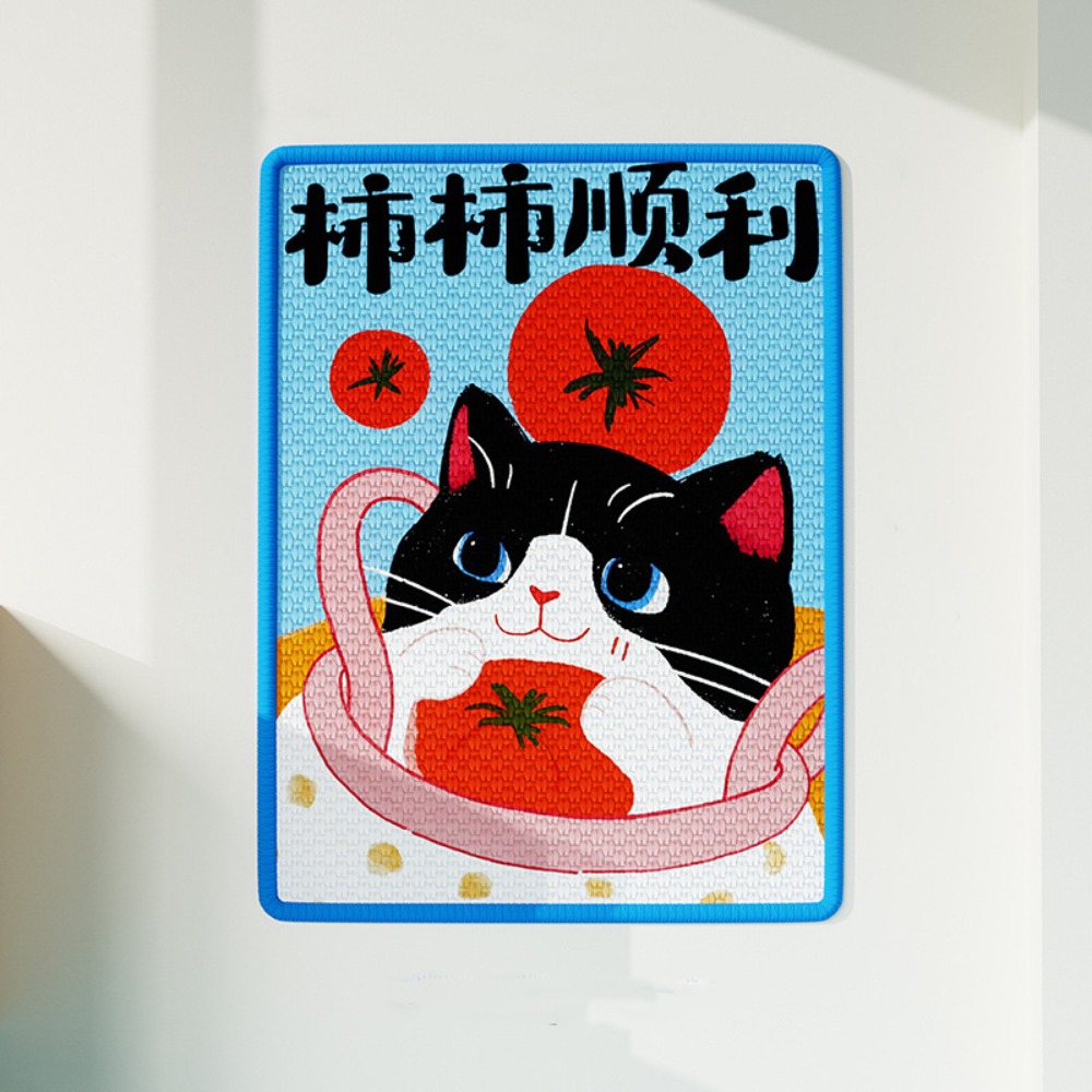 Zelfklevende krabpaal voor katten, slijtvast, anti-krabplank van sisal met cartoonpatroon, geschikt voor wandmontage.: Wit