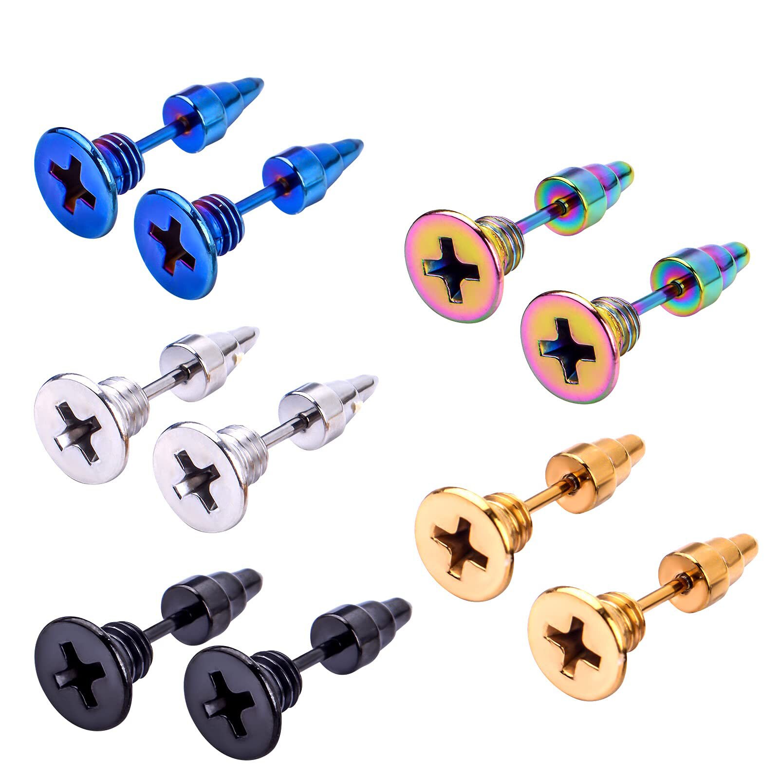 5 Pairs Punk Men &amp; Women Stud Earring Anti Allergic Stainless Steel Body Piercing Whole Screw Stud Earrings Funny jewelry: 5 Pairs Set A