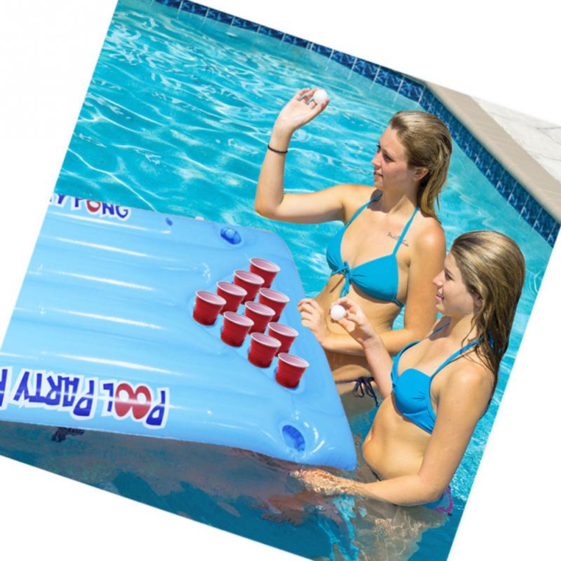 Pool blå sjov flyde oppustelig 24 kop holder pvc sommer pool øl pong bord luftmadras vandsport