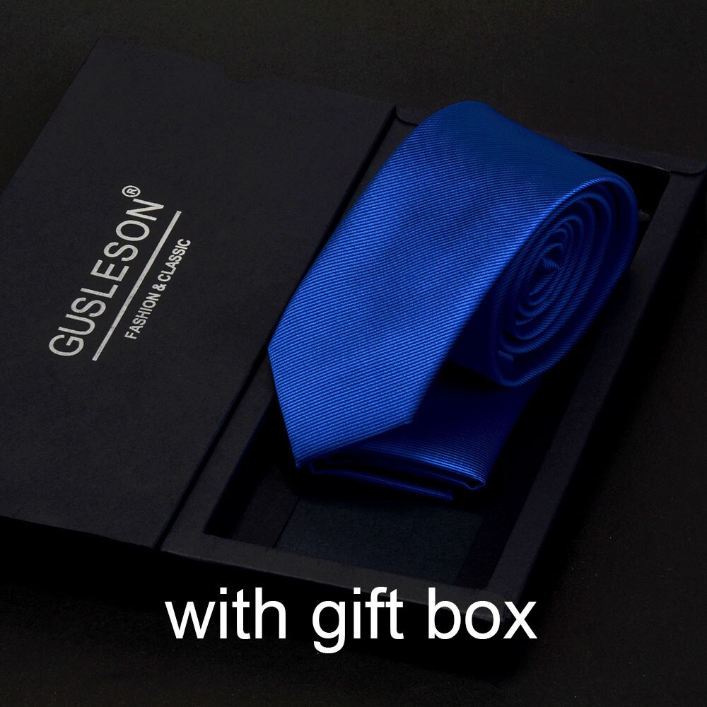 GUSLESON Slim Men Tie Pocket Square Set 6cm Skinny Necktie Red Yellow Green Ties With Box Suit Wedding Business: 07