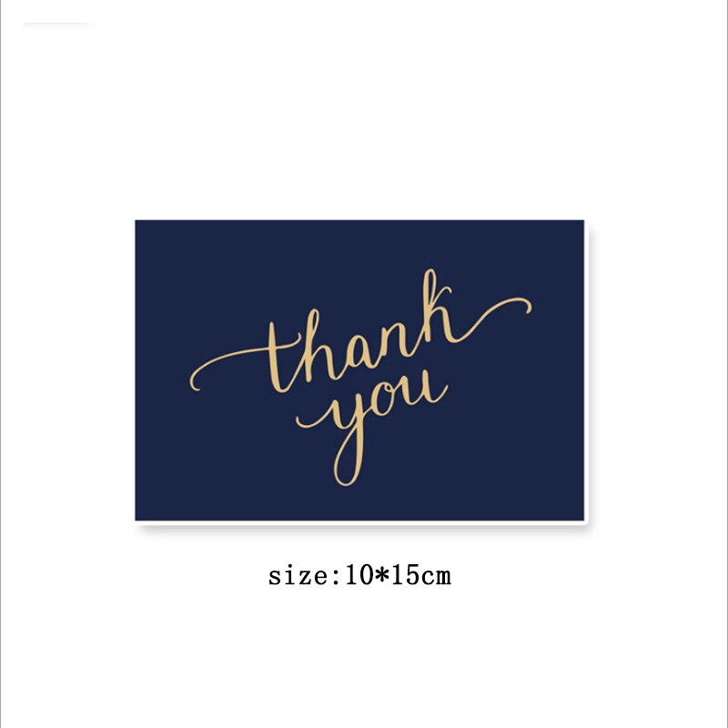 1pack Bronzing dark blue Thank You business card thank you half-fold card white envelope 15*10CM flower shop message: I