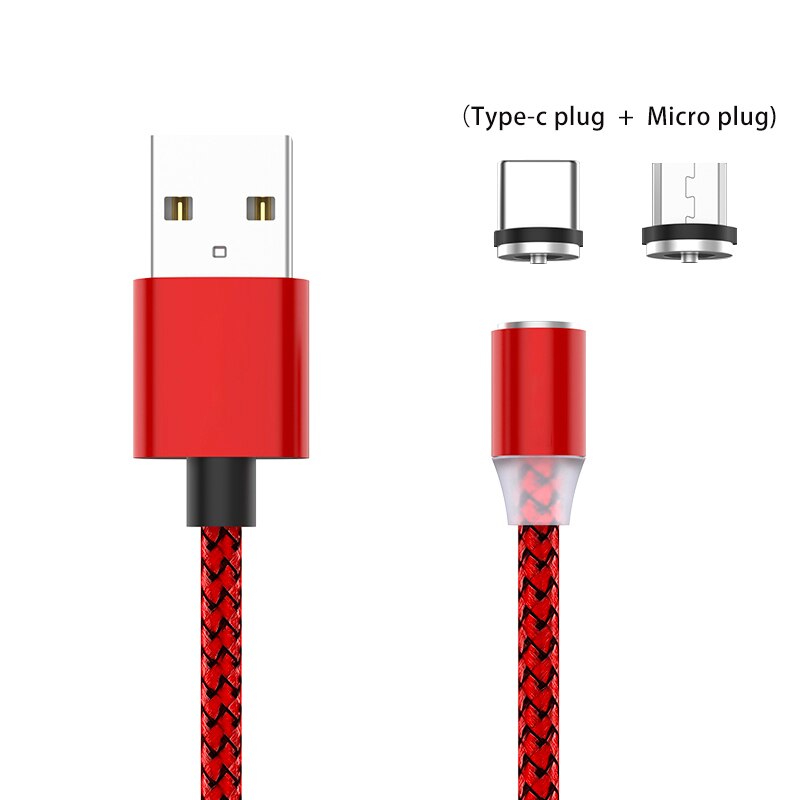 Fast Charging Type C Cable LED 2A Magnet Mini USB Cable Charger Data Mini Micro 2M Mobile Phone for Xiaomi 1M PC Computer: Red with two plug / 2m