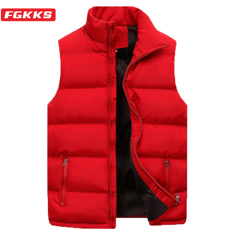 FGKKS 2023 invierno hombres chaleco Parkas algodón Casual sin mangas soporte ropa gruesa Color sólido chaleco chaqueta masculina