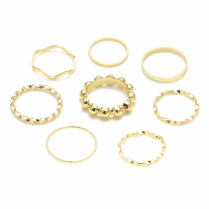 5 Stks/set Mode Imitatie Parel Ringen Voor Vrouwen Goud Kleur Ronde Wave Geometrische Ringen Set Wedding Party Sieraden Nieuw: K309A