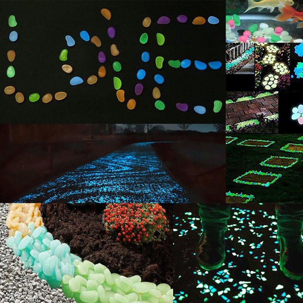 100 stuks lichtgevende tuinkiezels voor paden, aquarium, tuin, terras, tuindecoratie, lichtgevende stenen, lichtgevende kiezels