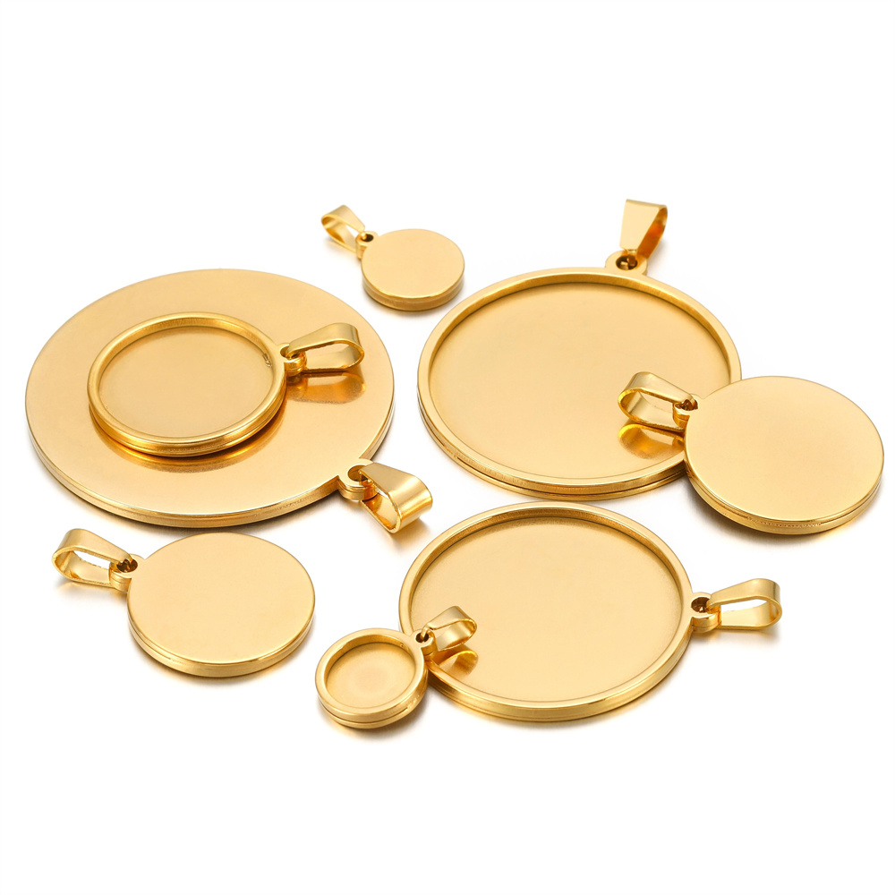 Bases de acero inoxidable de 5 piezas, 10/15/16/18/20/30/35/40mm, Base de camafeo de cabujón, bandeja, bisel, colgante de collar en blanco para fabricación de joyas DIY