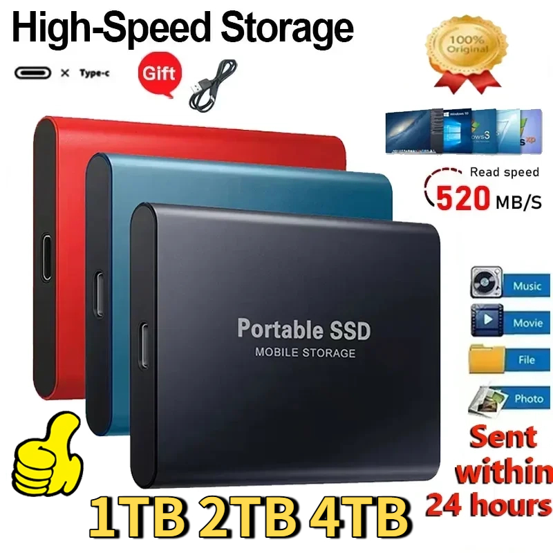 Portable SSD 2TB External Hard Drive 1TB Original Solid-state Drive 16TB High-Speed Mass Storge Hard Disk for Laptop/MAC/PC
