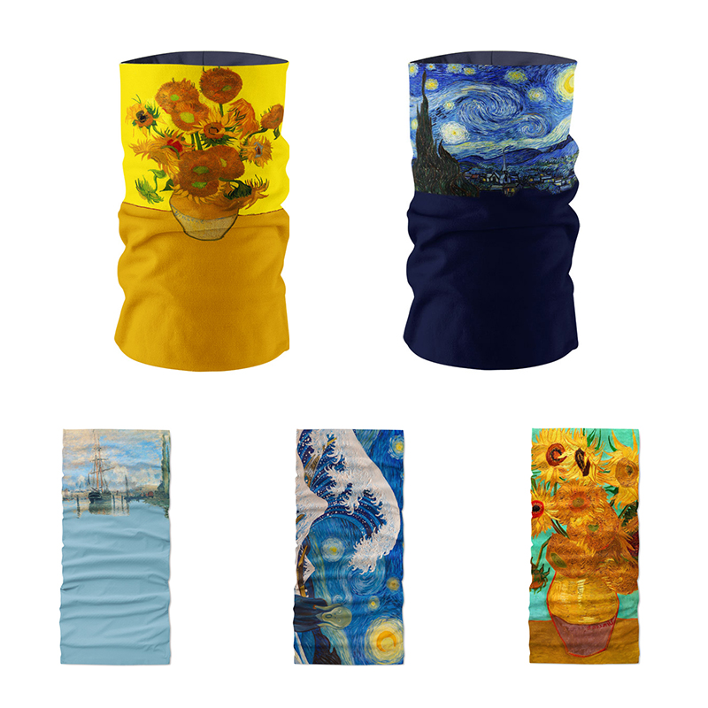 Mode 3D Gedrukt Van Gogh Olieverf Art Hijab Sjaal Vrouwen Bandana Grappige Zonnebloem Starry Night Unisex Masker Hoofddoek