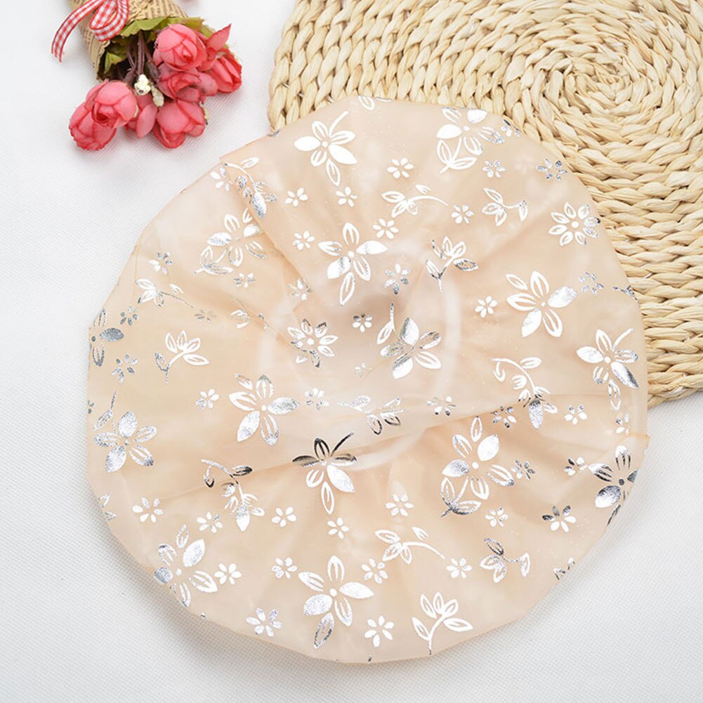 Elastic Band Spa Cute Protective Kitchen Thicken Waterproof Hat Shower Cap Hair Cover Bath Travel Floral Print Home Bathroom: Beige