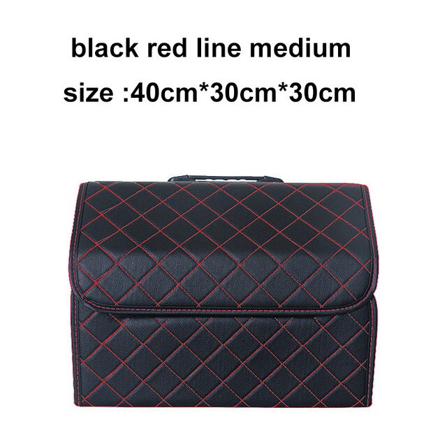 Car Storage Bag PU Leather Trunk Organizer back red line: back red-M