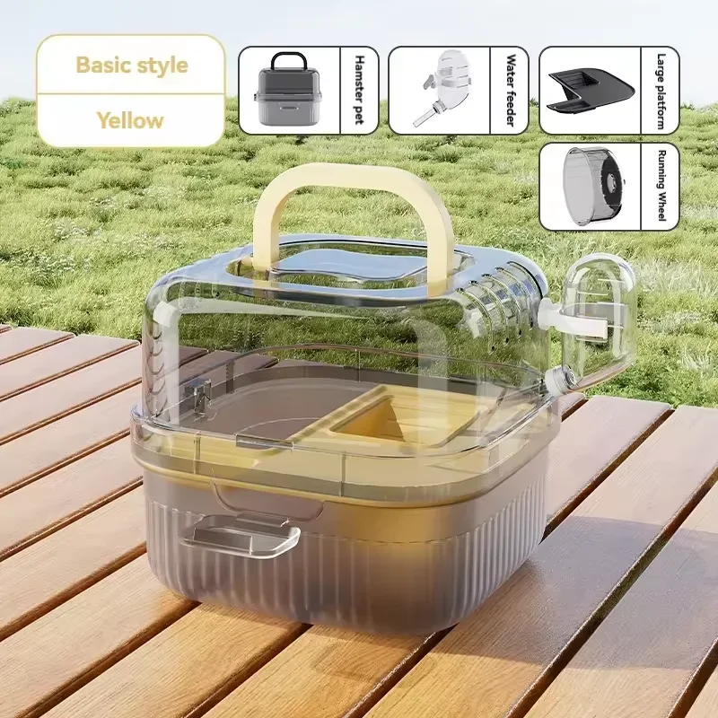 Hamster Cage Escape Proof Portable Double Layer Large Space Small Pet Luxury Villa Handheld Golden Bear Breeding House: Yellow