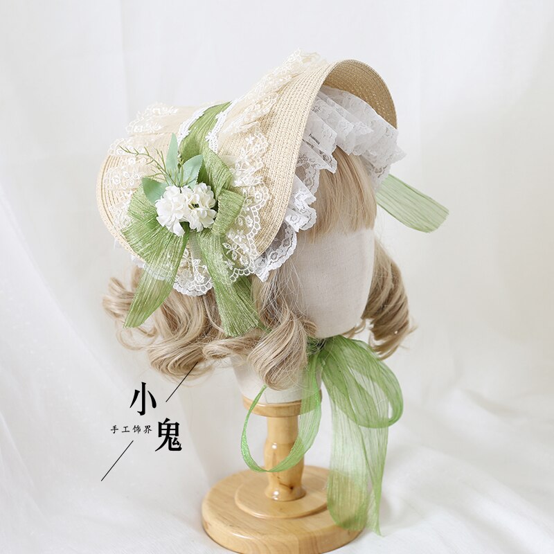 Multi-Color Lolita Flower Flat Hat Top Hat Flower Wedding Tea Party Pastoral Straw Hat Lace Han Yang Eclectic Summer