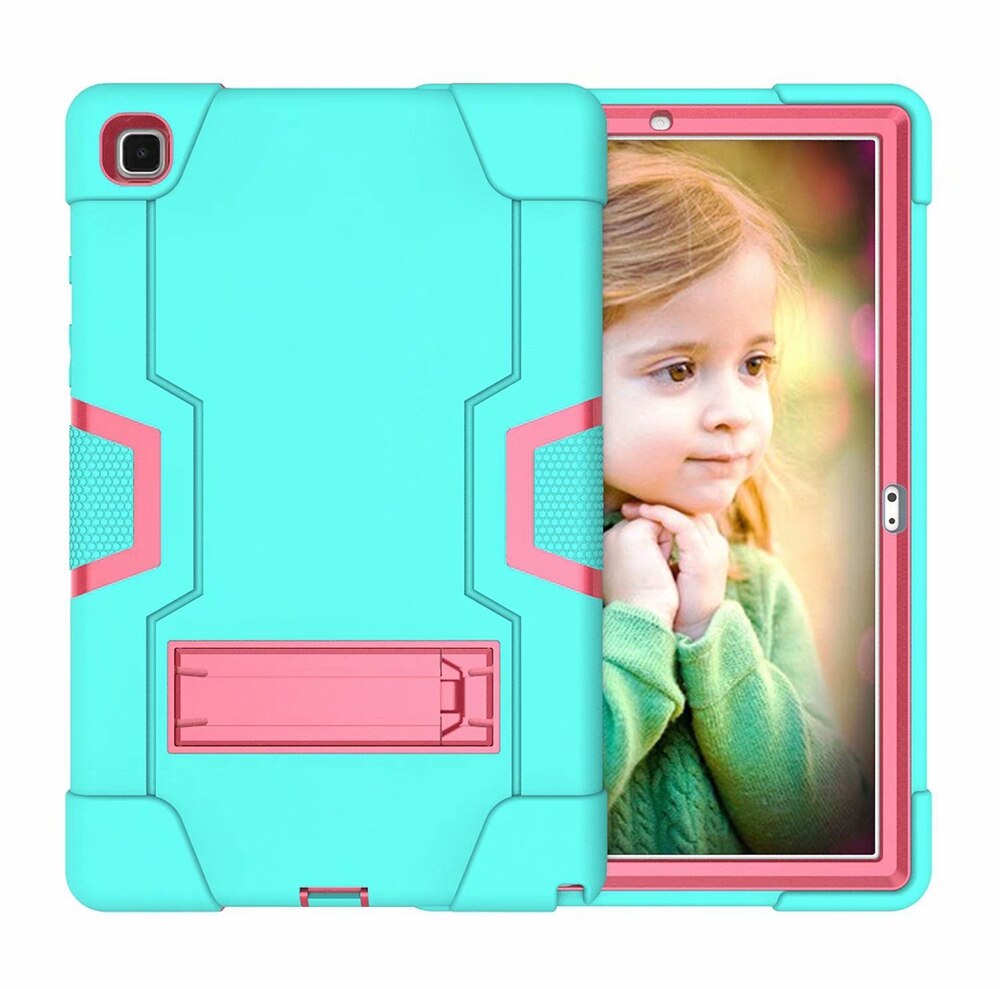 Do Samsung Galaxy Tab A7 10.4 2020 SM-T500 SM-T505 Case odporny na wstrząsy dzieci bezpieczne PC Silicon Hybrid Stand Full Body Tablet Cover: Aqua -Rose Red