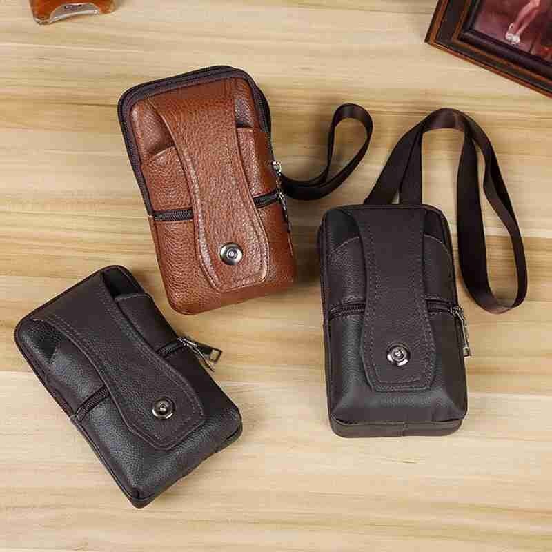 Men PU Leather Fanny Waist Bag Classic Texture Business Casual Phone Bag Purse Belt Bum Pouch