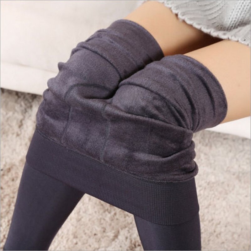 Warm Winter Tights Women's Thick Fleece Lined Thermal Stretchy Clothes Tights Woman Solid Cotton Blend Tights: Gray