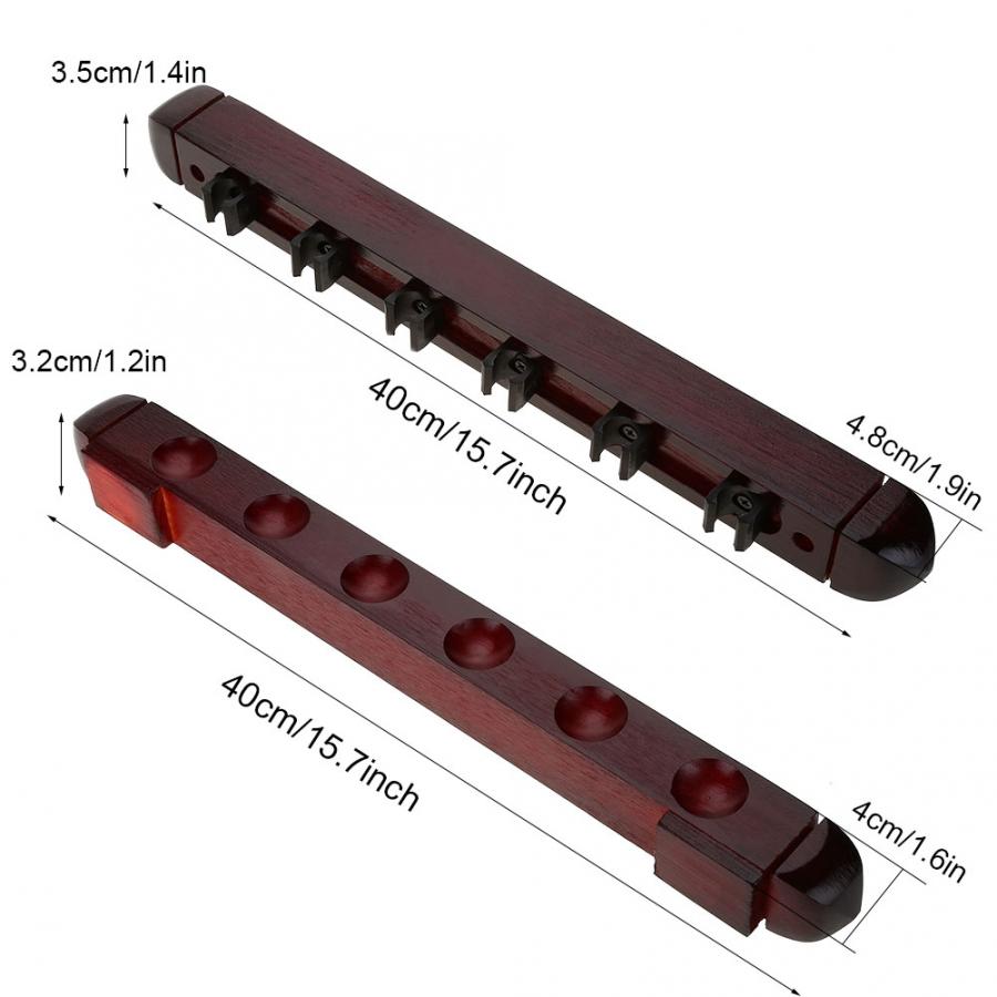 Pool cue rack 1 set 40cm 6 clip trä cue wall rack monterad biljard biljard snooker stick hållare rack för snooker tillbehör