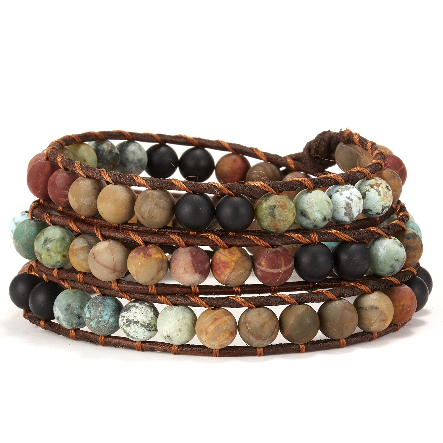 Pulsera de envoltura de cuerda de 3 capas para mujer piedra mate bohemio hecho a mano multicapa Mala cuentas de cuero joyería mujer