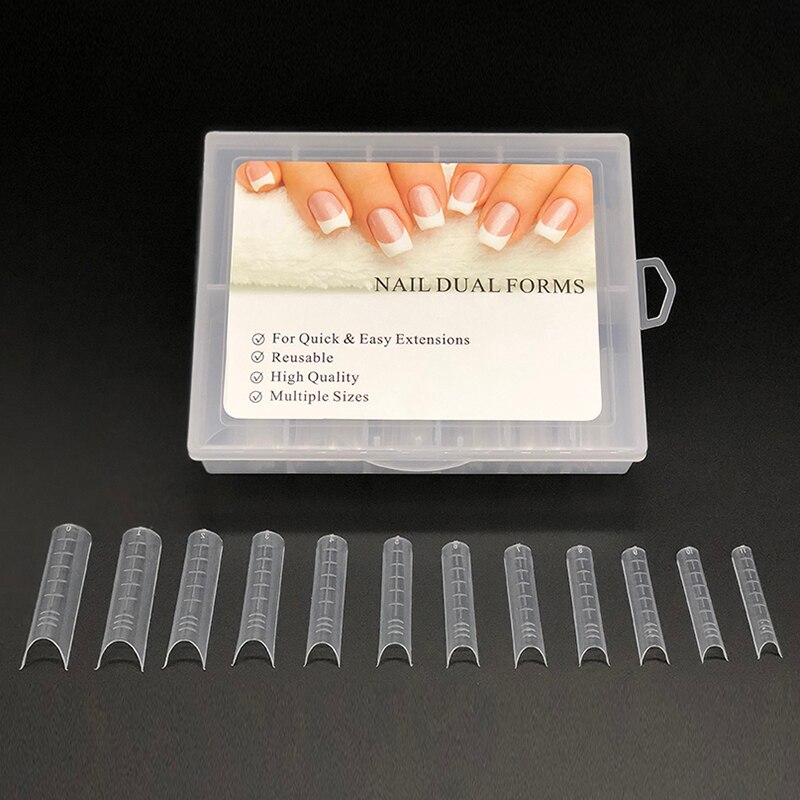 120 Stks/doos Nail Forms Transparante Full Valse Tips Professionele Nail Gel Systeem 12 Maten Met Lijnen Mold Model Valse Nagels tips: Default Title