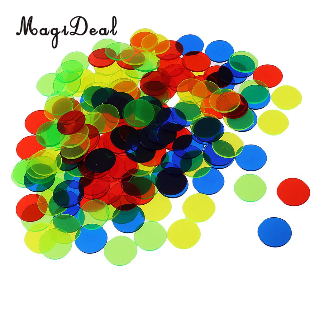 100 stykker plast gennemskinnelig bingo chip 3/4 tommer til fødselsdagsfest klasseværelse bingo spil kort børn børn voksne puslespil legetøj: Blandet farve