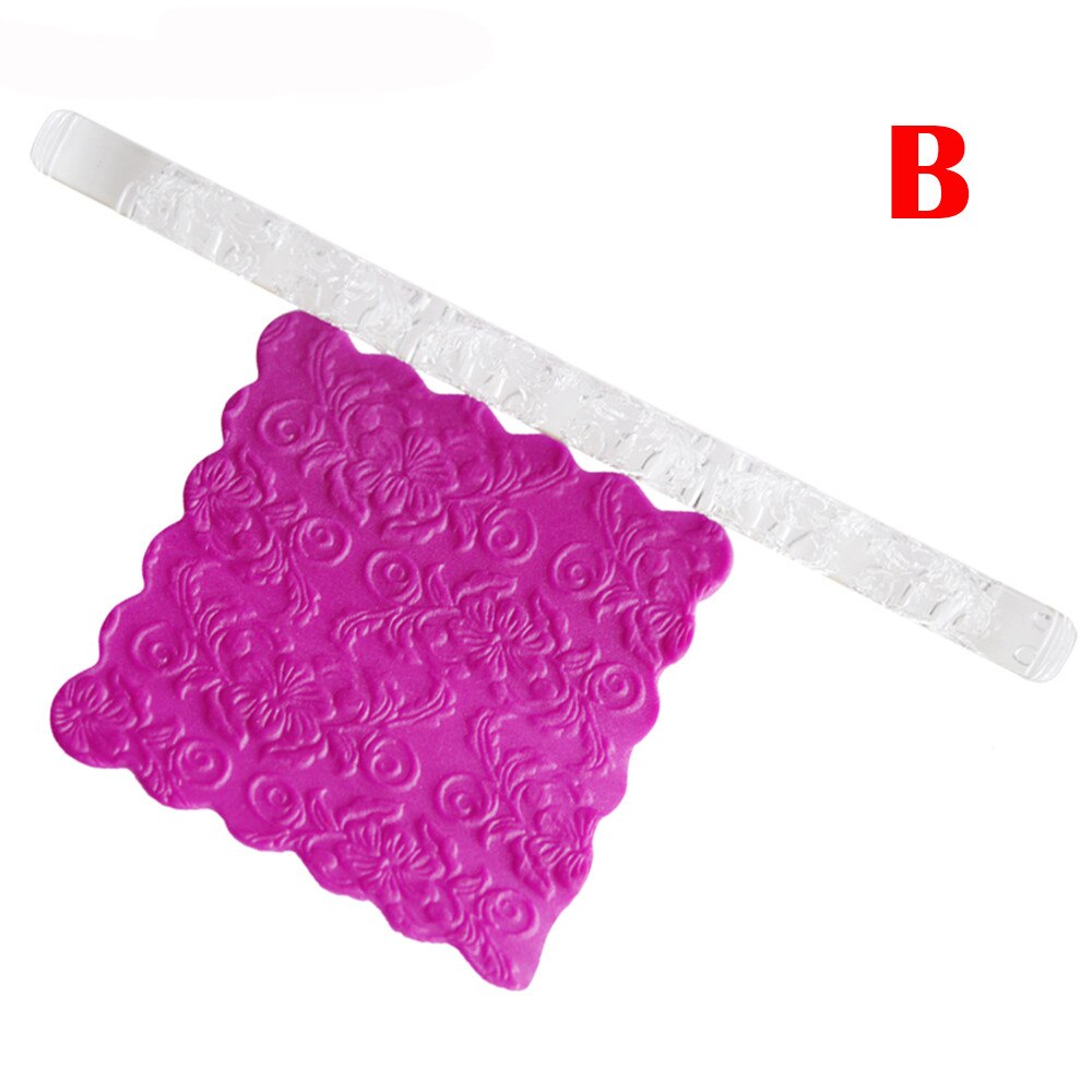 Embossing Acryl Rolling Pin Fondant Suiker Ambachtelijke Cake Bakken Decorating Mould Tool Home Keuken Deeg Rolling Pin Gadgets: B