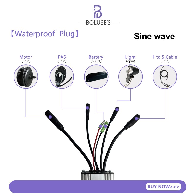Ebike Controller Kt Sinus Controller Voor 250W-1000W Wiel Motor Controller Borstelloze Motor Controller Met Sm/waterdichte Stekker
