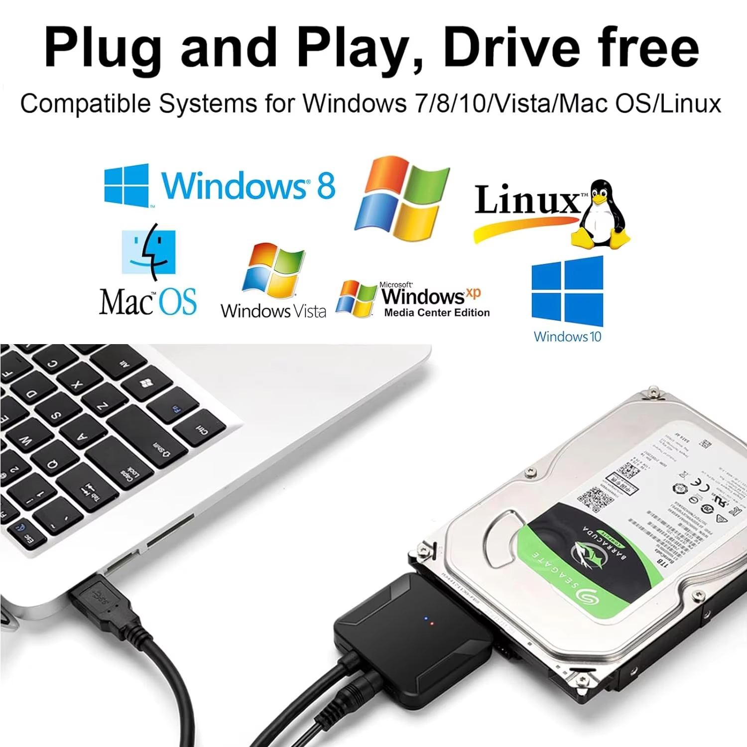 SATA 3 zu USB 3.0 Adapter SATA III Kabeladapter Externes Festplattenkonverterkabel für 2,5/3,5 Zoll HDD SSD mit Netzteil