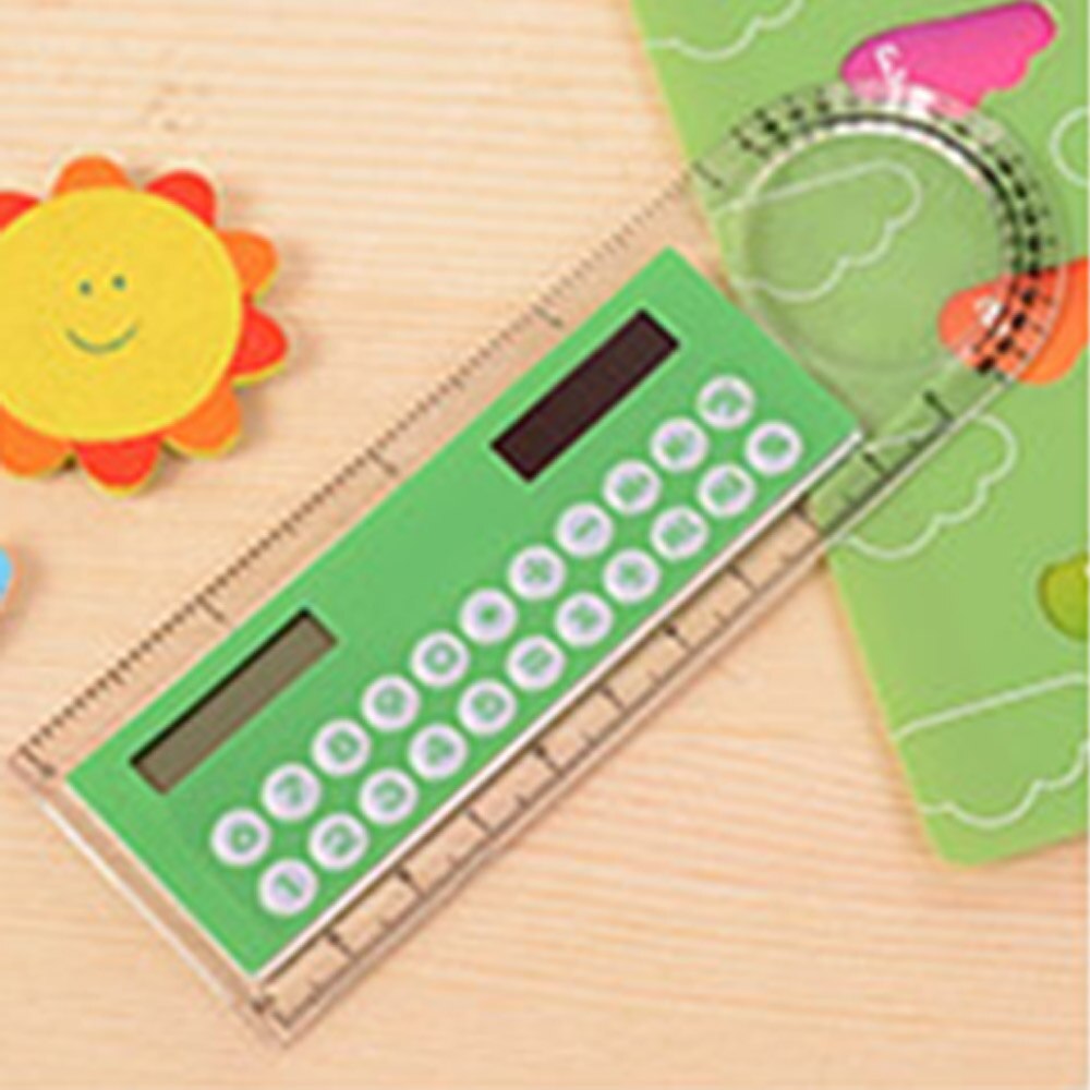 10cm mini ultra-cienki linijka kalkulator na baterię słoneczną lupa wielofunkcyjne Calculadora artykuły biurowe: zielony