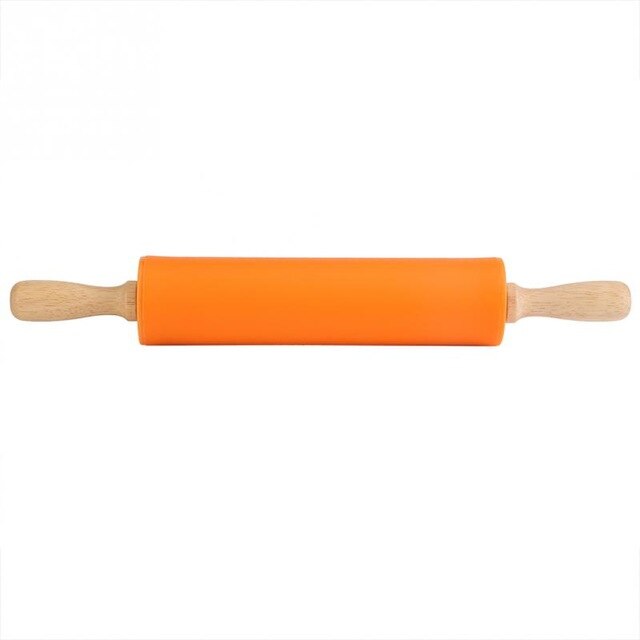 Non-stick træhåndtag silikone kagerulle wienerbrød dej mel rulle køkken bagning kogeredskaber husholdning: Orange / 30cm