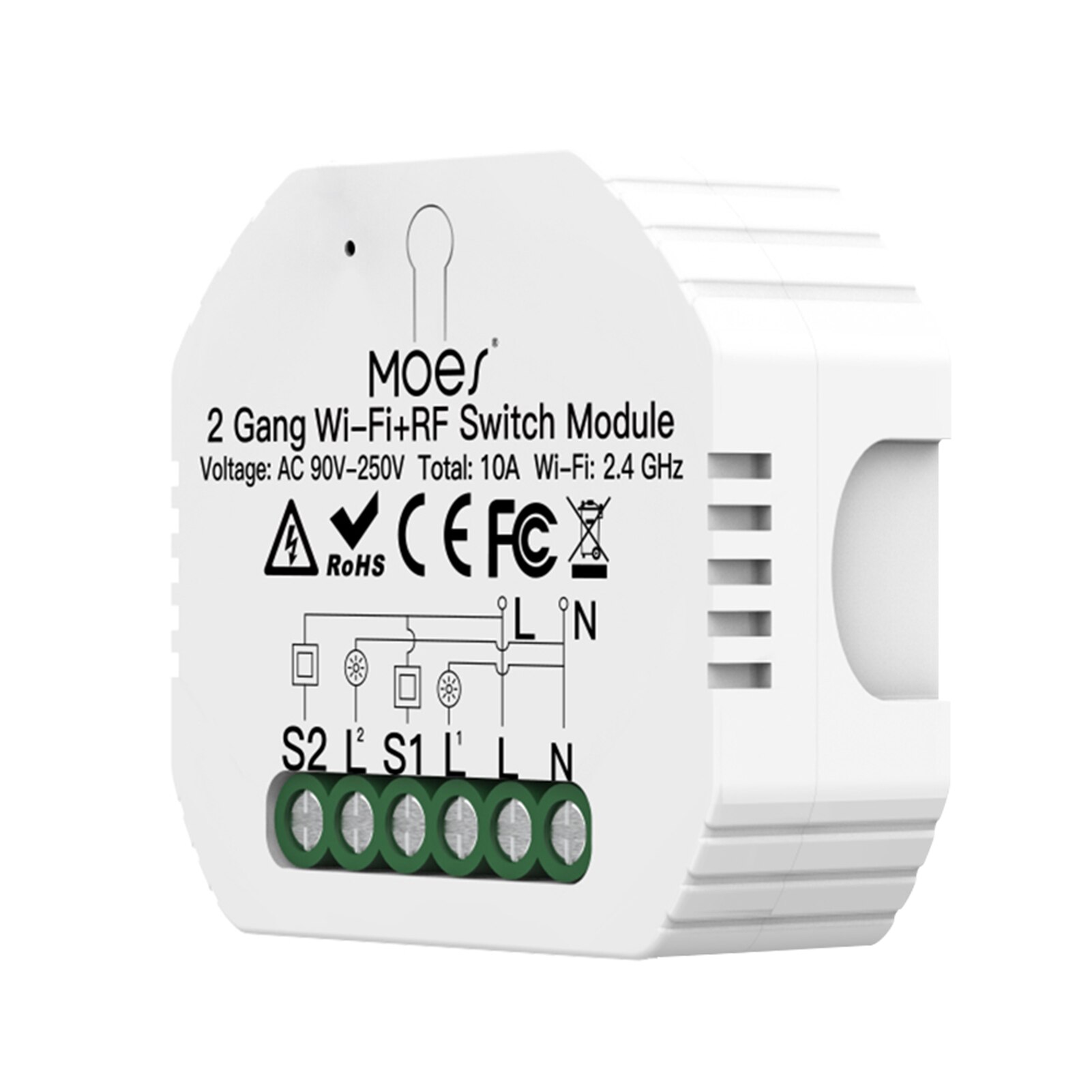 2 Gang Wi-Fi Switch Module Intelligent Light Switch Hidden Voice Control Compatible Alexa/ Google Home APP Control: 1pcs