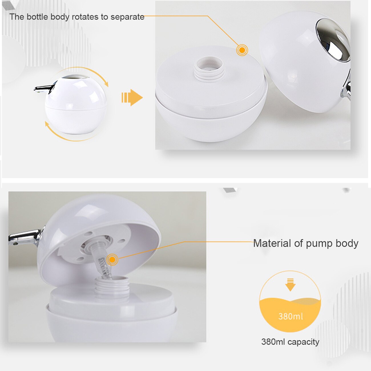 380ML Spherical Soap Dispenser Lotion Sanitizer Dispenser Bottle with Rust Proof Stainless Steel Pump for Kitchen Bathroom